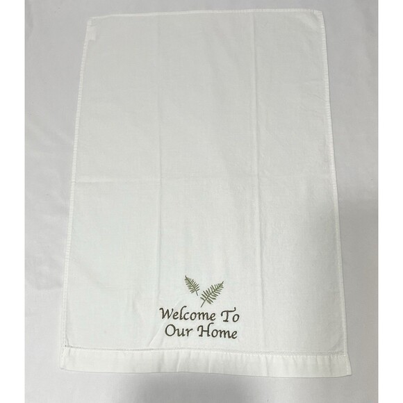 2 Vintage Welcome To Our Home, kitchen Decorative linen Farmhouse Green White LN - Picture 6 of 6